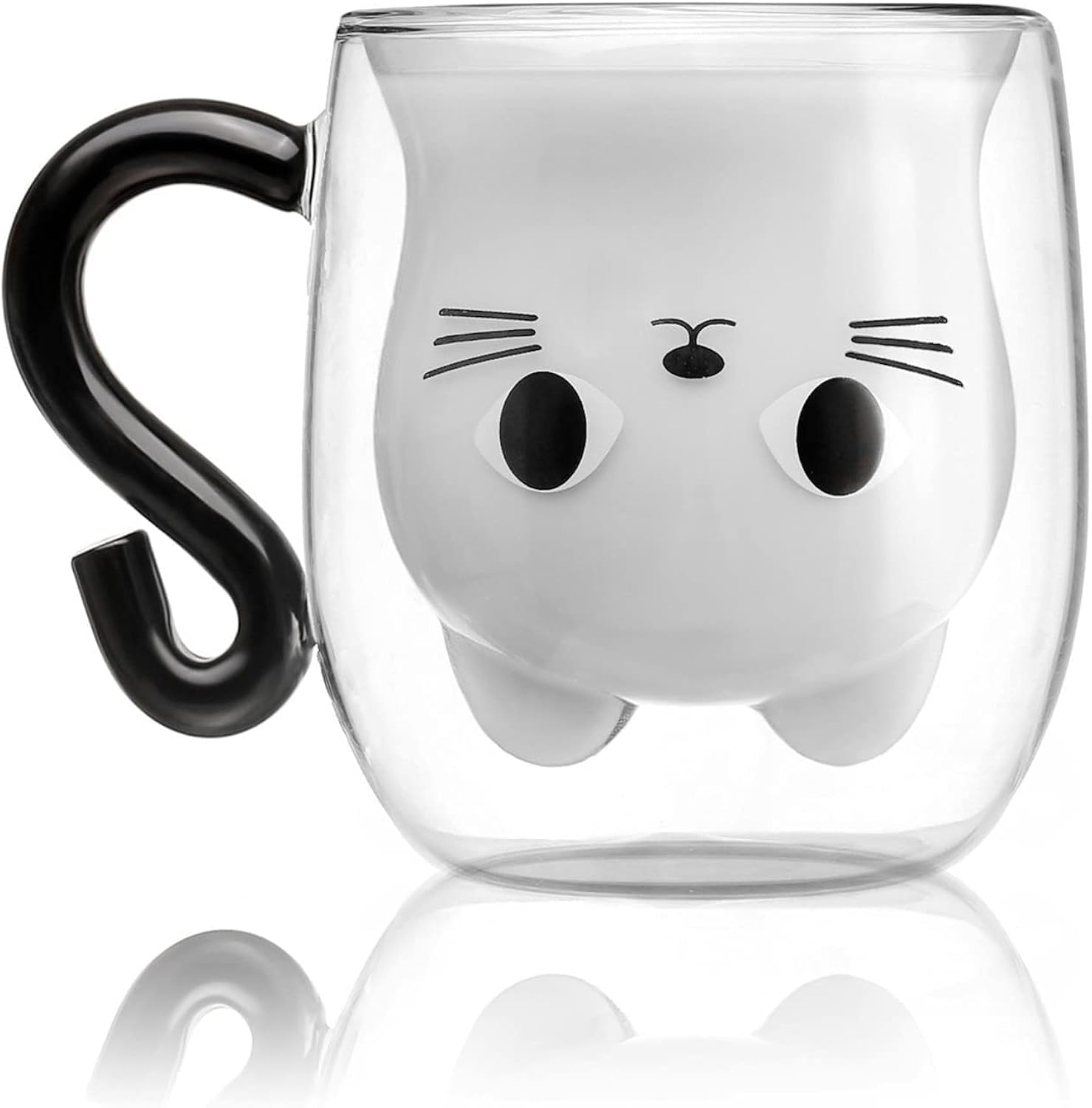 Phitihui Cat Mugs, Double Wall Glass Cute Coffee Tea Cup, Graduation Valentines Mothers Day Easter Halloween Christmas Gifts for Women Wife Mum Her Girl Teacher Friend, Birthday Present Idea