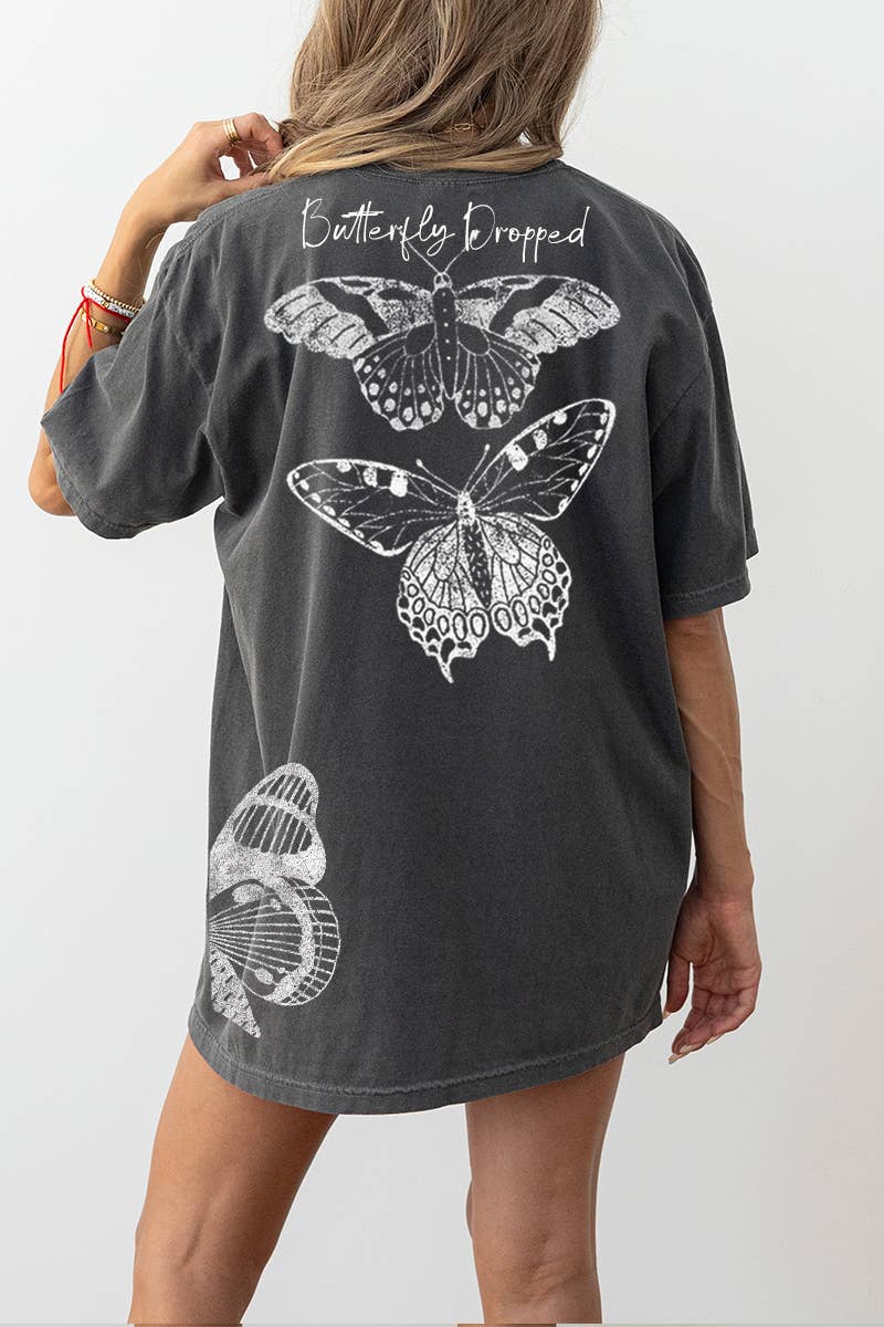 Butterfly Dropped  Graphic  Oversized Tee