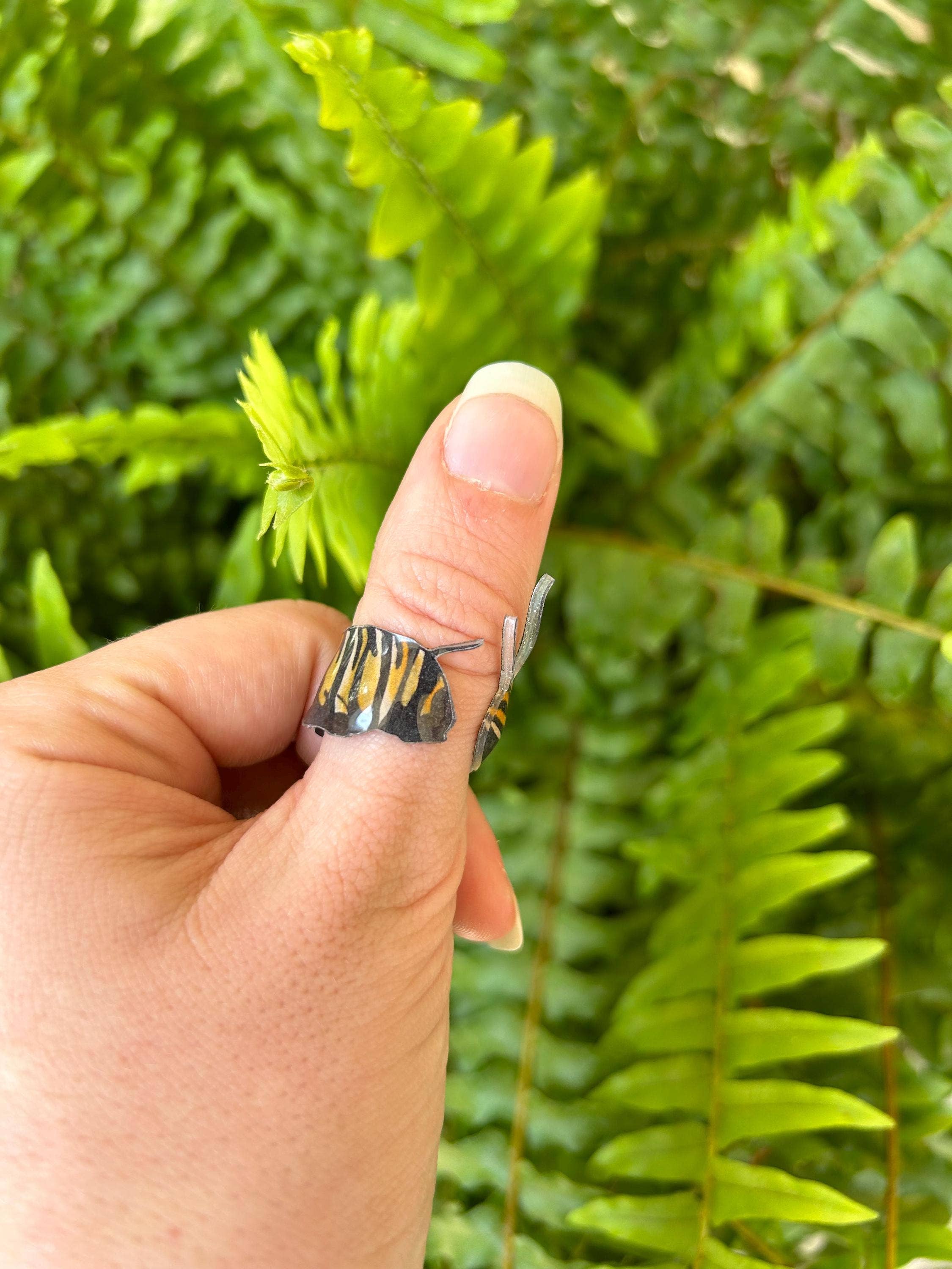 Monarch Caterpillar Thumb Ring, Bug Insect Jewelry