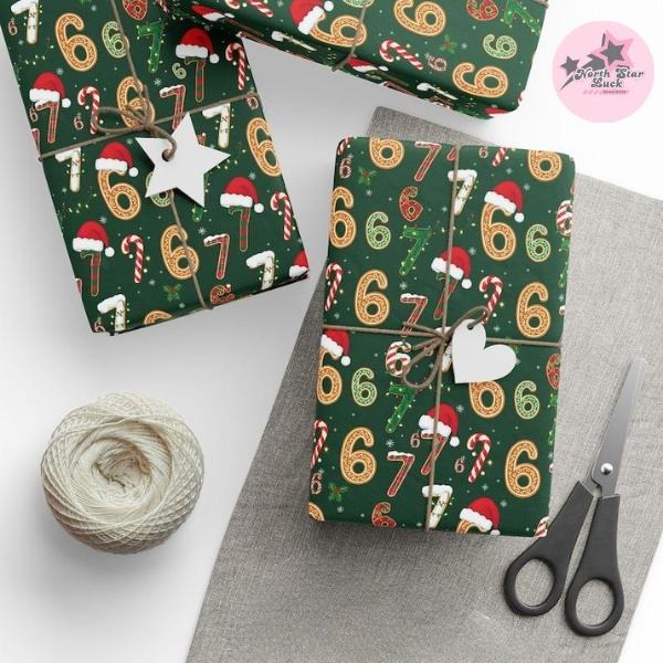 6 Lightsaber brand Christmas Wrapping Paper, Funny Teen Holiday Gift Wrap, Festive Gingerbread Gunpla brand Santa Hat...