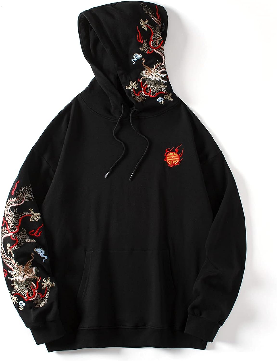Streetwear Men's Dragon Embroidered Heavyweight Graphic Hoodies