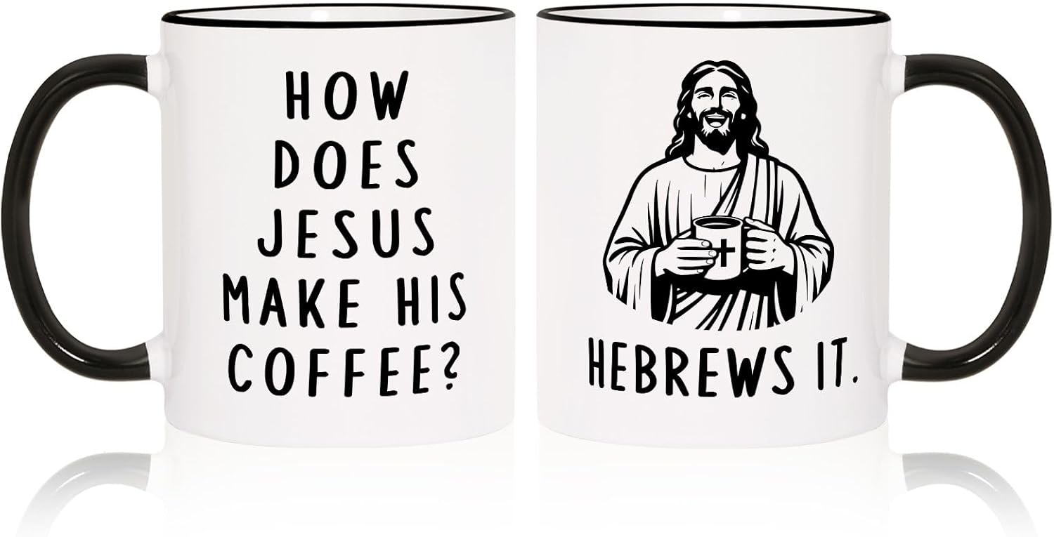 Shqiueos Funny Christian Gifts for Women Men – Jesus He Brews It Coffee Mug 11oz, Religious Humor Gift, Christmas Birthday Present for Friends Coworkers Bible Verse Faith Cup, Pastor Appreciation Gift