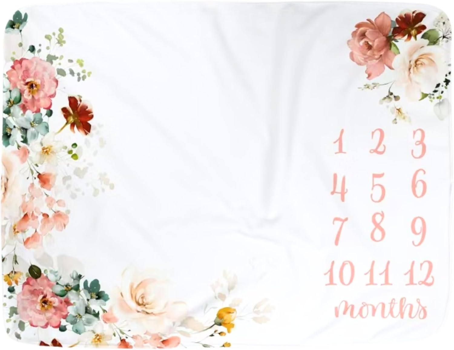 Baby Monthly Milestone Blanket for Baby Girl - Floral Watercolor Design, 1-12 Months Photo Background Prop, Soft Fleece Newborn Blanket for Monthly Growth Record, Ideal