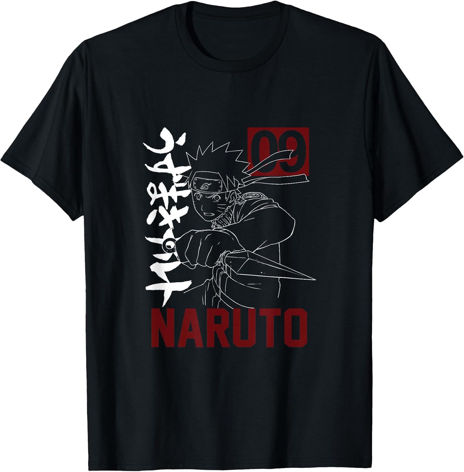 T-Shirt for Men - Anime Graphic with Kunai Kanji Design - Black, Short Sleeve, Size S