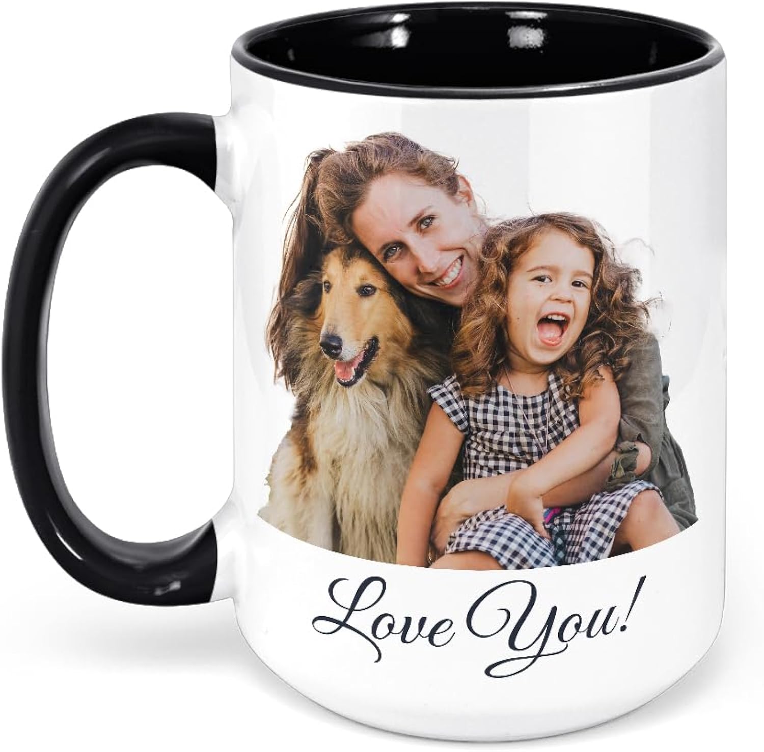 Personalized Coffee Mug, Custom Photo Text 15oz Ceramic Mug, Customized Picture Name Tea Cup, Unique Gift Idea, Taza Cafe Personalizadas Fotos, Cute Custom Gifts Mom Women Men, Father's Day, Black