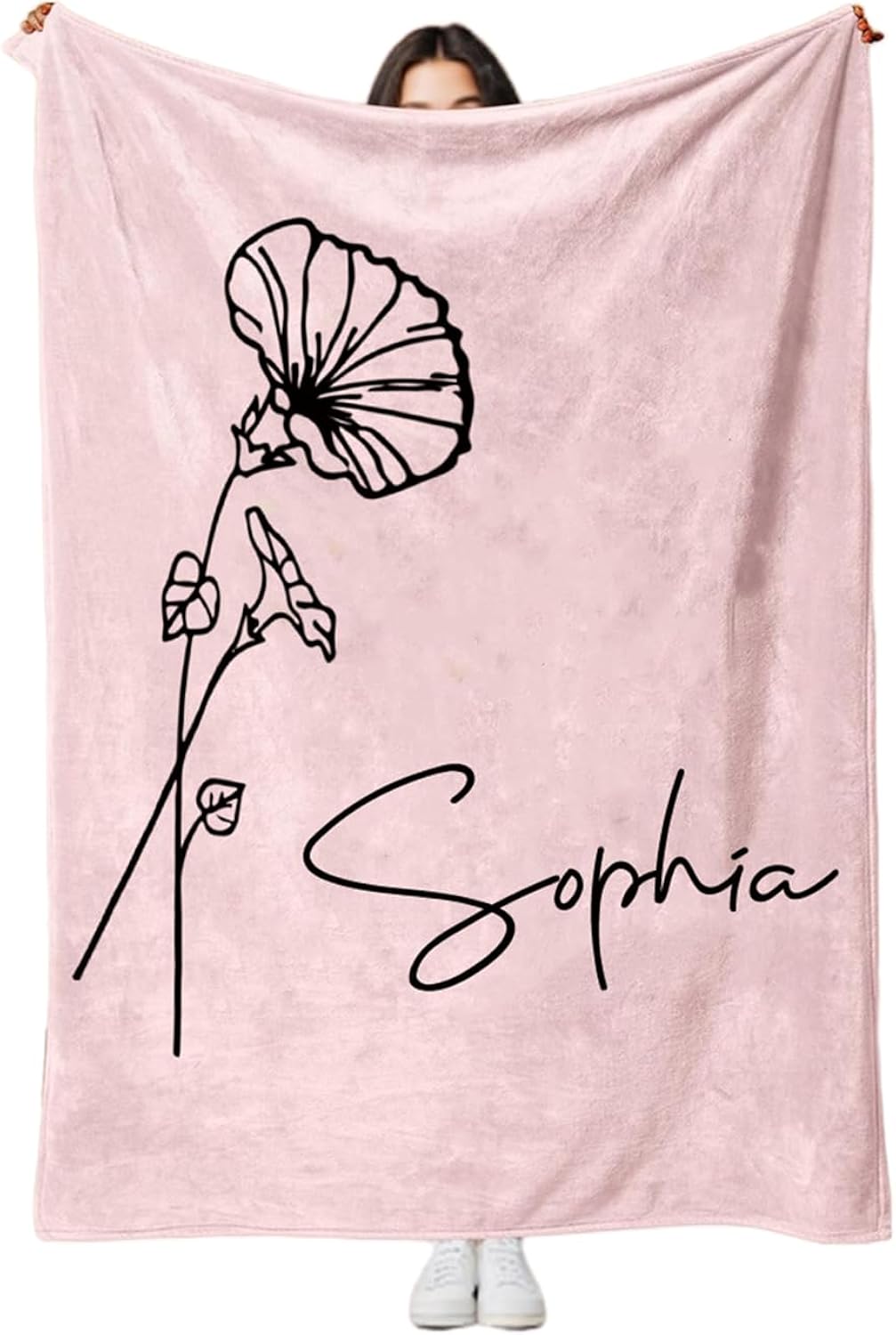 Erostars Ships Next Day, Mothers Day Personalized Blanket Gifts for Mom, Grandma, Handmade Custom Name Blankets with Birth Month Flowers, Customized Blankets and Throws for Girls Birthday Gifts
