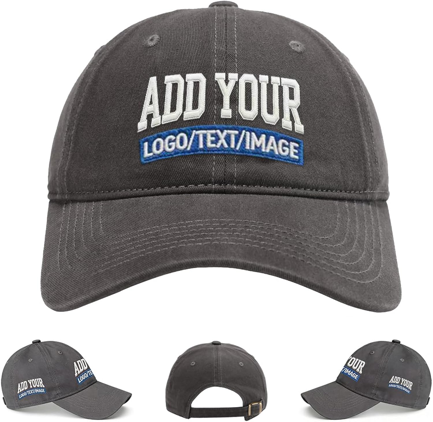 Custom Embroidered & Printed Hats for Men Women - Personalized Baseball Cap with Your Logo/Text, Vintage Dad Hat Style (Dark Gray)