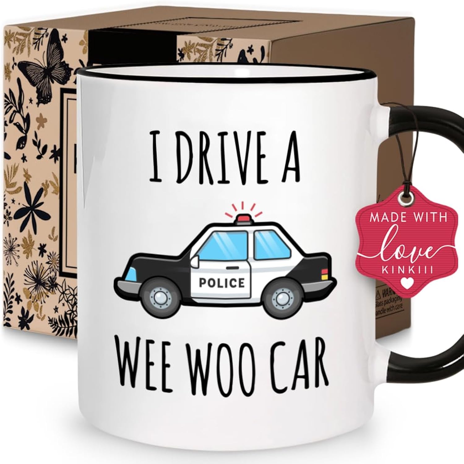 Funny Police Officer Coffee Mug Gifts for Men Women, “I Drive A Wee Woo Car” Cop Car Mug, Police Graduation Gift, Law Enforcement Novelty Drinkware, Christmas Thanksgiving Gifts for Cops, 11oz