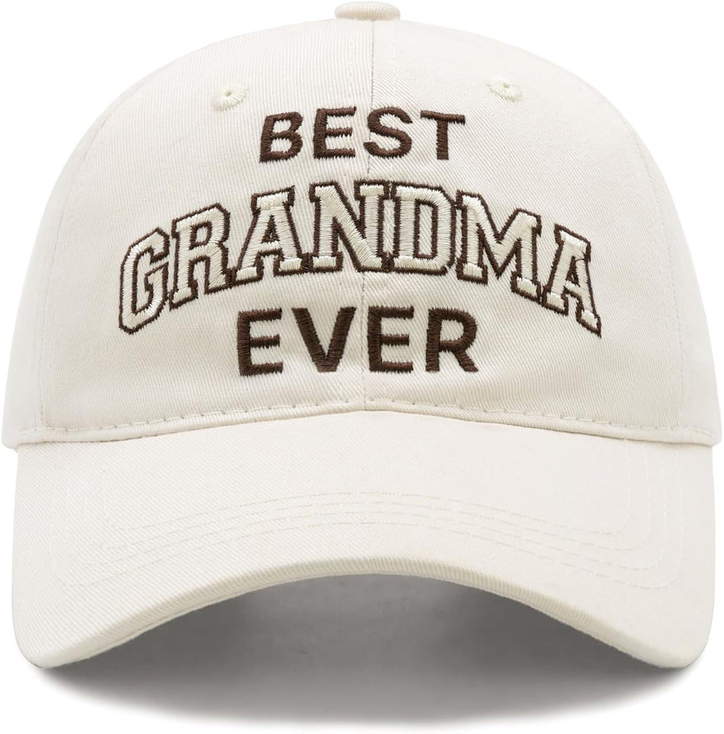 Grandma Hat for Women, Mother's Day Birthday Gifts for Grandmother Mimi Gigi Nana from Grandkids, Adjustable Cotton Embroidered Grandma Baseball Cap Beige