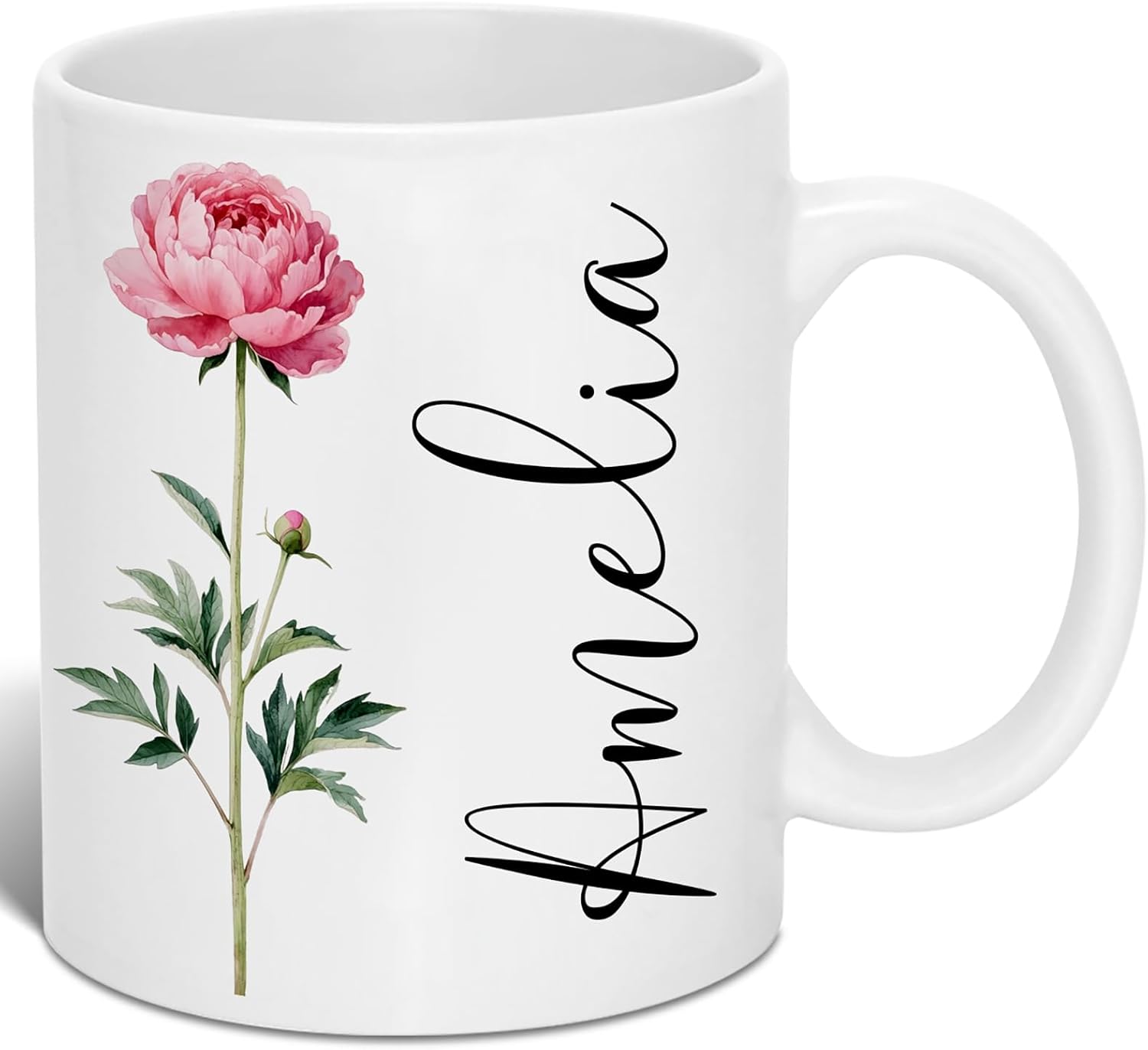Custom Coffee Mug with Birth Flower & Name - 11oz Large Ceramic Personalized Coffee Cup for Women, Pretty Floral Tea Mugs Gift for Mom Wife Grandma Daughter Sister Coworker Best Friend Birthday