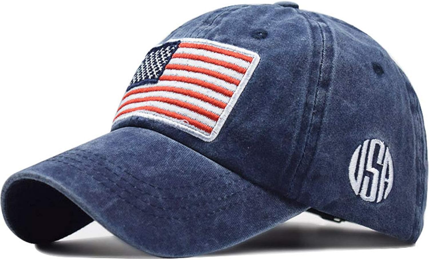 Men's American-Flag Baseball-Cap Embroidery - Washed Adjustable USA Dad Hat for Women