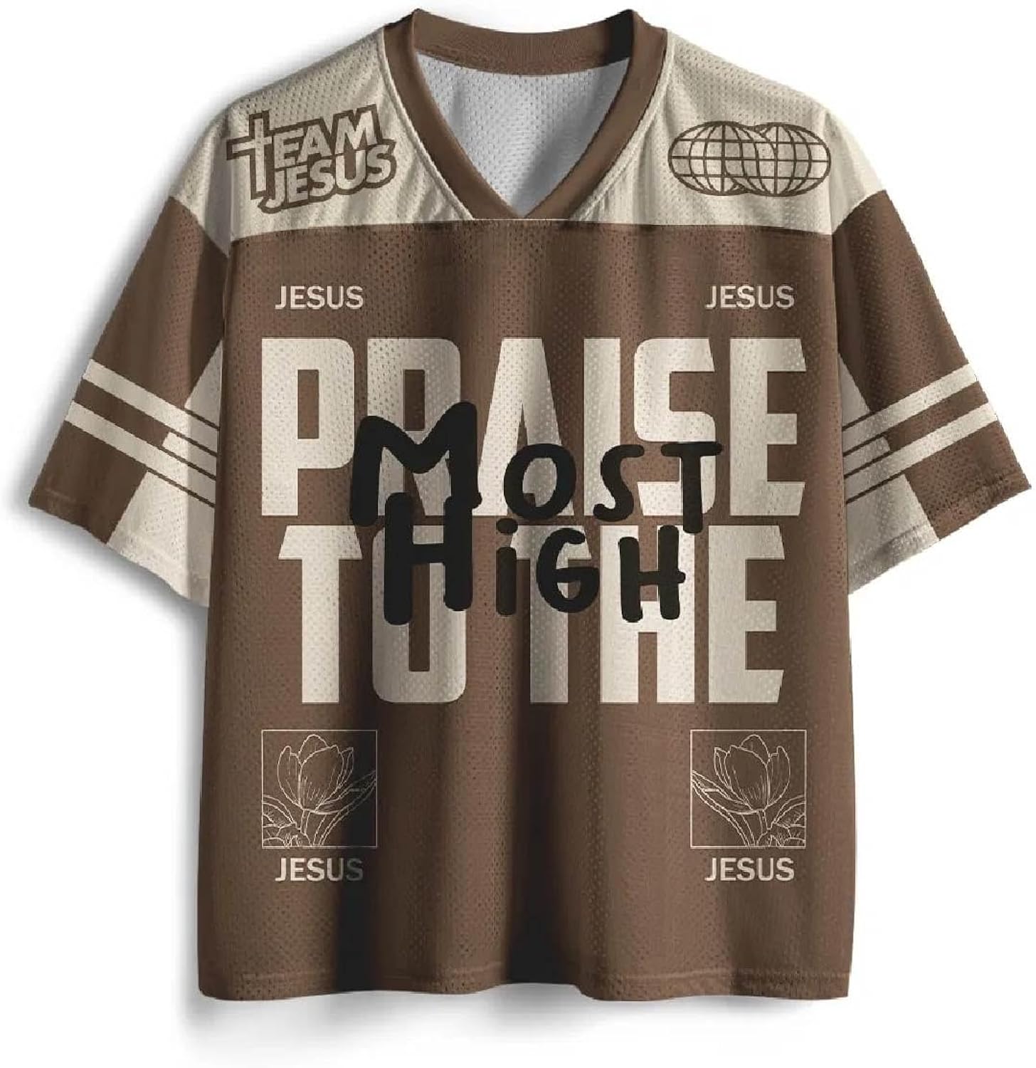 Christian Graphic Tees Oversized T-Shirt Novelty Women Men All-Over Print Mesh Jersey Praise to The Most High