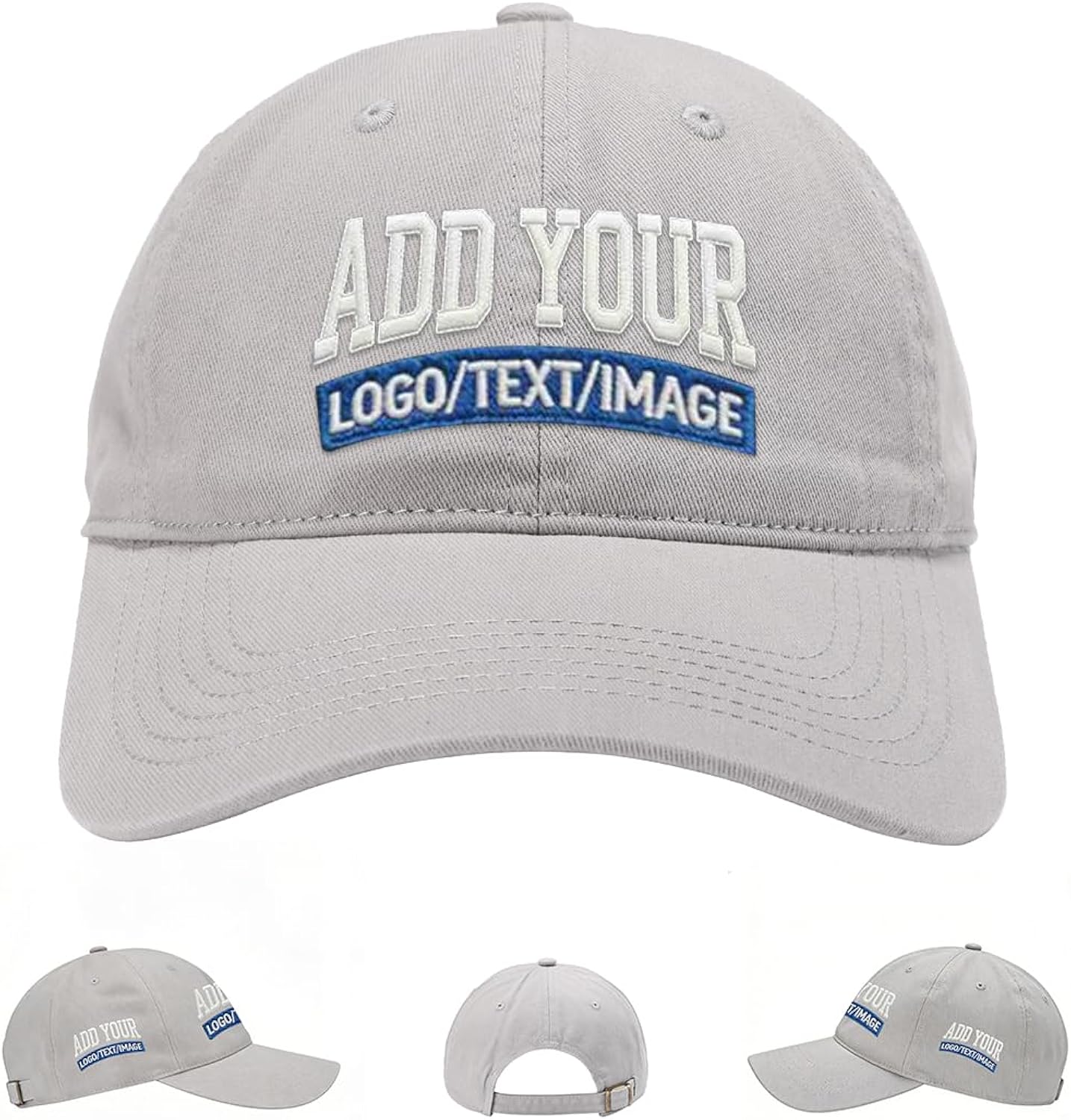 Custom Embroidered & Printed Hats for Men Women - Personalized Baseball Cap with Your Logo/Text, Vintage Dad Hat Style (Greyish-White)