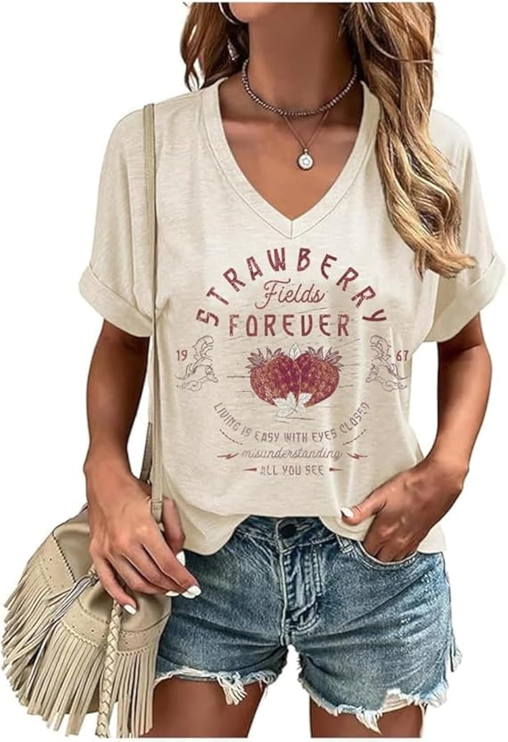 Women Rock Band T-Shirts Woman Vintage Roll Country Music Shirt Funny Concert Outfit V-Neck Casual Vacation Tops