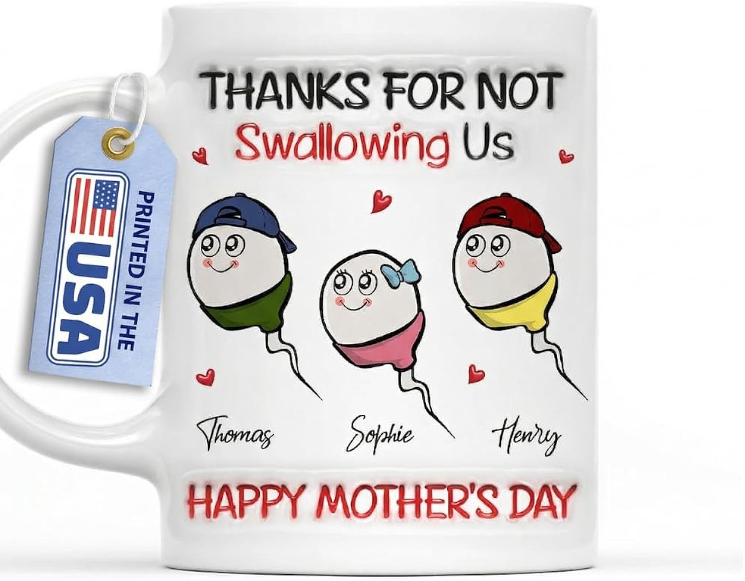 Wrappiness Funny Mug Thanks for Not Swallowing Us – Personalized Coffee Mug with Kid Names & Cute Kids Art, Mother’s Day Gift for Mom from Husband & Kids, Unique Gift Idea, Made in USA (11oz/15oz)