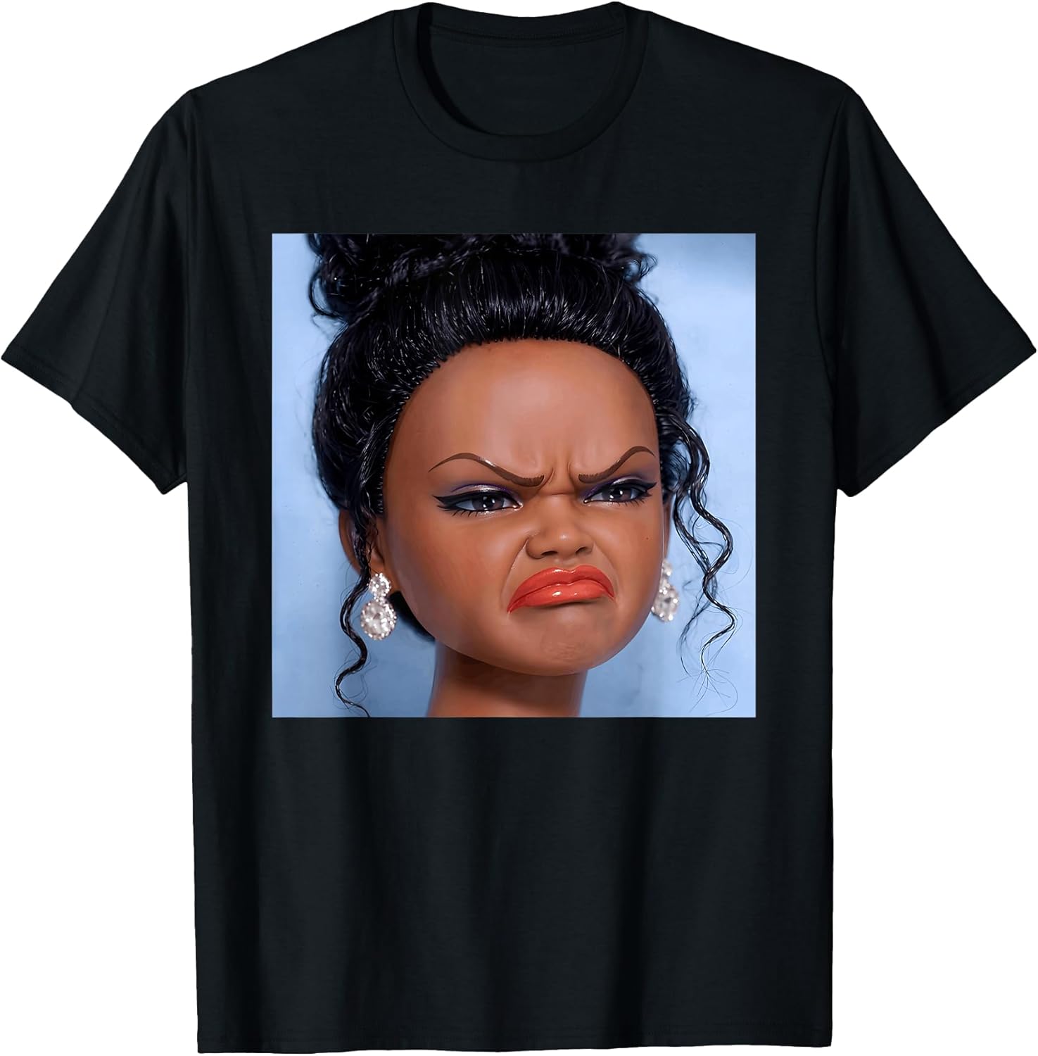 Funny Creepy Doll Face Meme Expression Hilarious Sarcastic T-Shirt