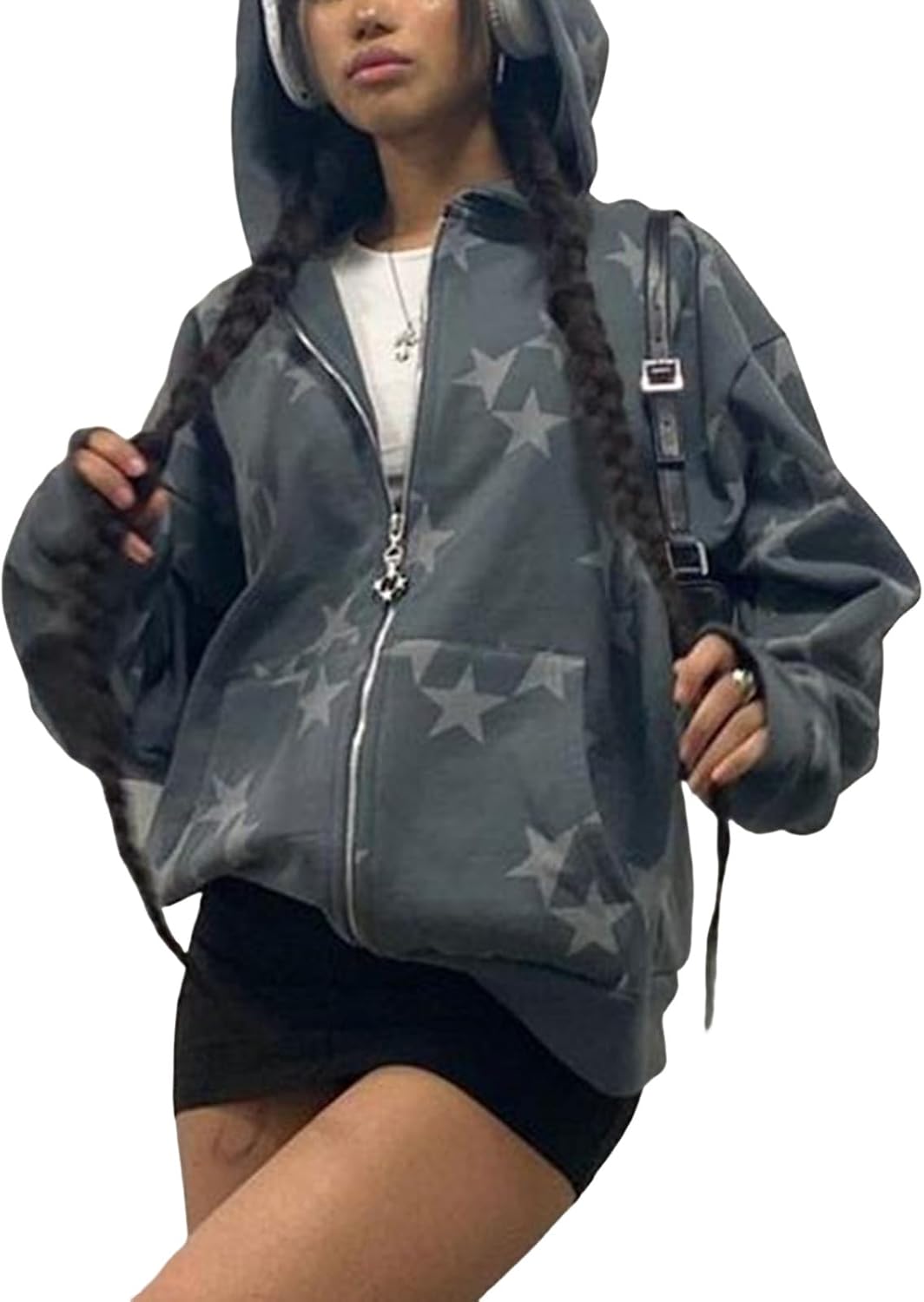 Women Star Graphic Zip Up Hoodies Y2k for Teen Girls Oversized Streetwear E-Girl 90s Baggy Grunge Sweatshirt Jacket