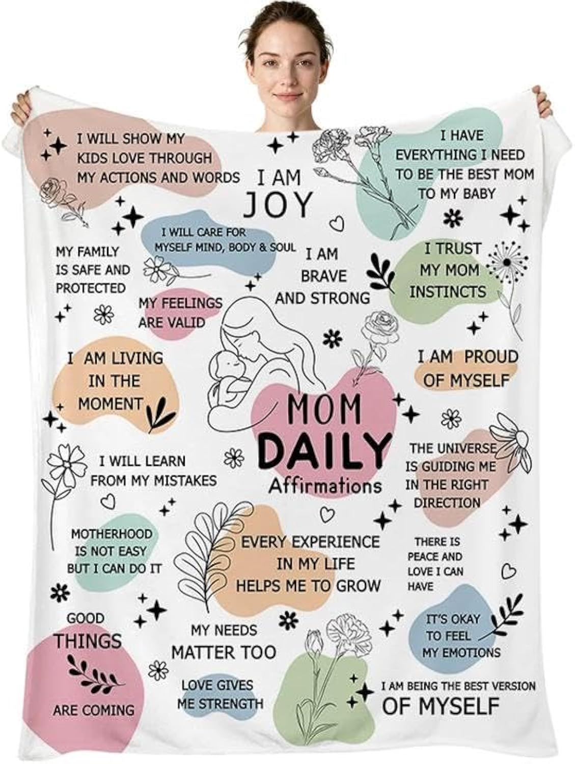for Mom Blanket, Soft Flannel Throw Blanket 51x59 Inches, Mom Affirmation Blanket, Gifts for MOMY from Daughter Son, Birthday for Mother, Cozy Lightweight Throw