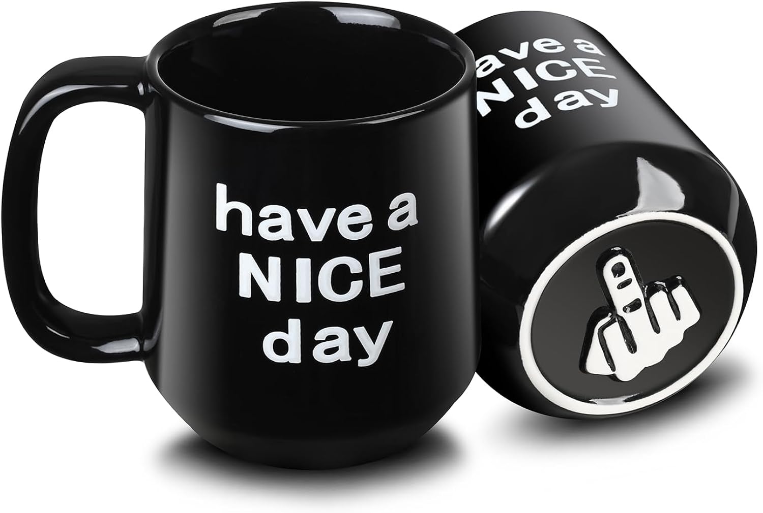 Funny Ceramic Coffee Mug Have a NICE Day Cup Black 16 Oz with handle for Adults, Christmas Gift, Party, Birthday, Flat bottom with warmer compatible, Novelty Mug