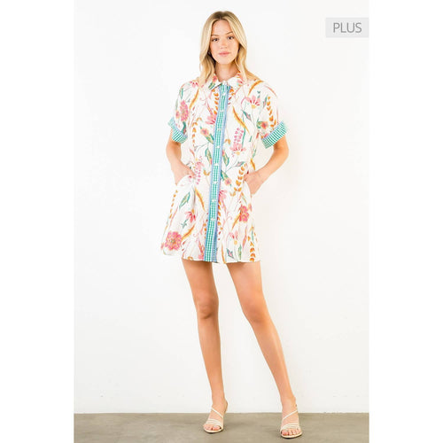 /Size Xl/ Floral Print Collared Dress