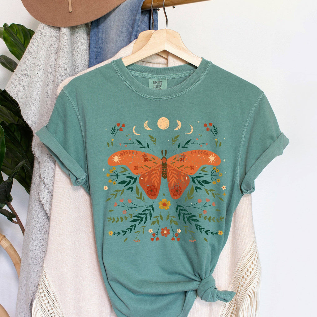 Moth Moon Phases and Ferns Celestial T-Shirt