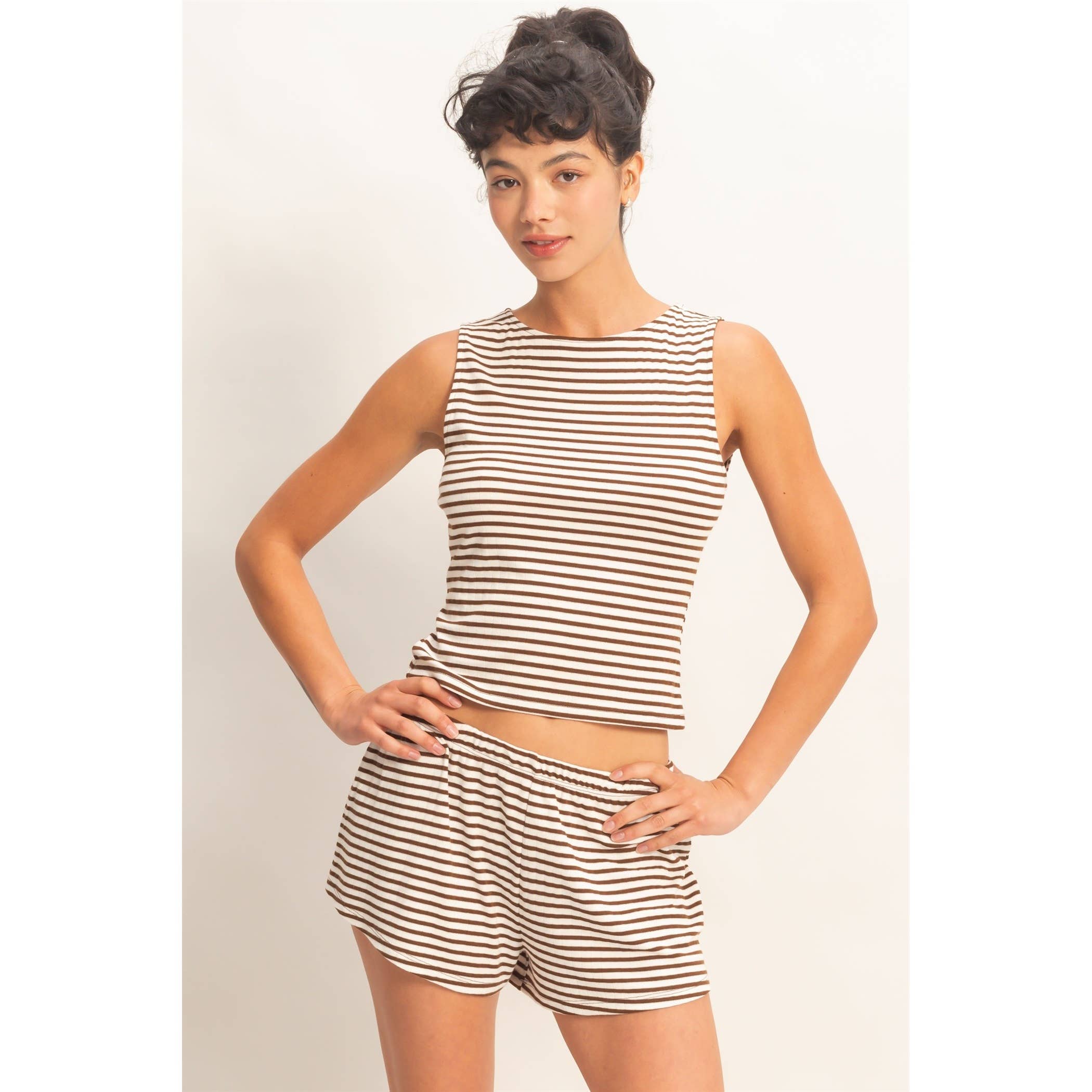Striped Sleeveless Tank and Shorts Set