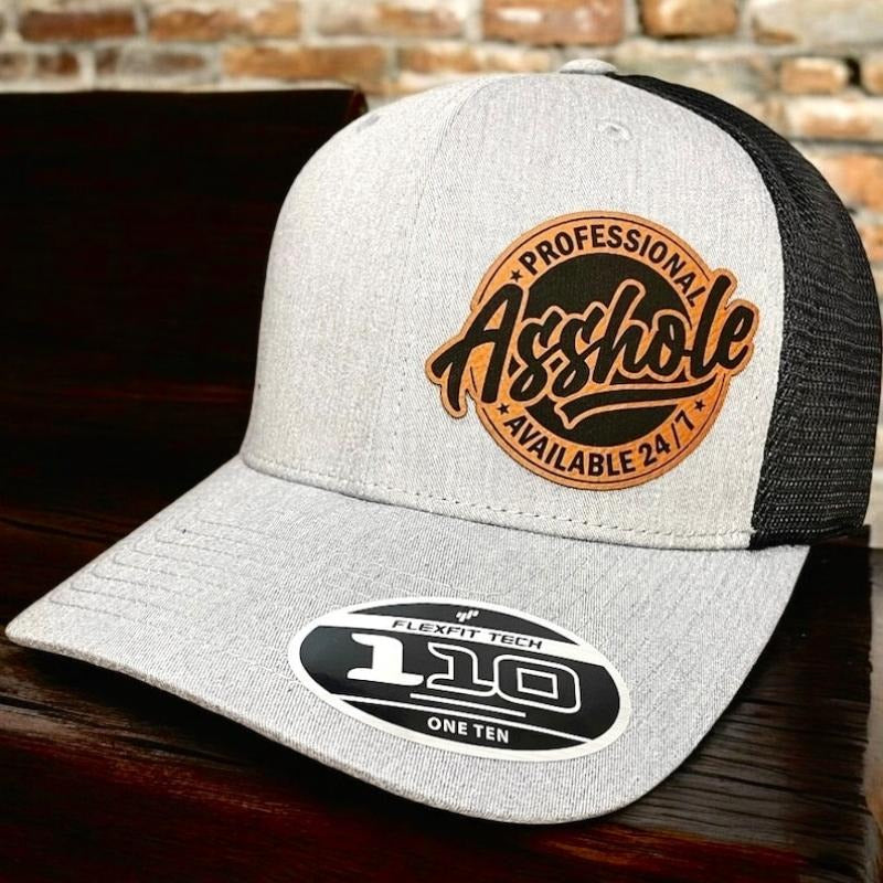 Professional Asshole Available 24/7 Patch Hat, Custom Leather Patch Hat, Leatherette, Trucker Style, Snap Back T-Shirts,...
