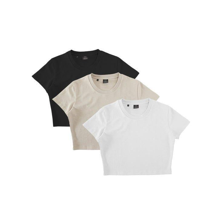 7013 Women's Crop Top Bundle - Foldable, USA, All Seasons, Streetwear, Black, Beige, White, Womenswear