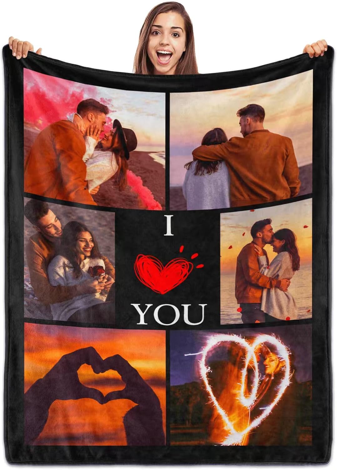 Sparklove Custom Blanket with Picture Text, Personalized Blanket with Pthotos, Customized Birthday Blanket for Women Christmas Day Gifts Adult Dad Mom Husband Boyfriend Wife