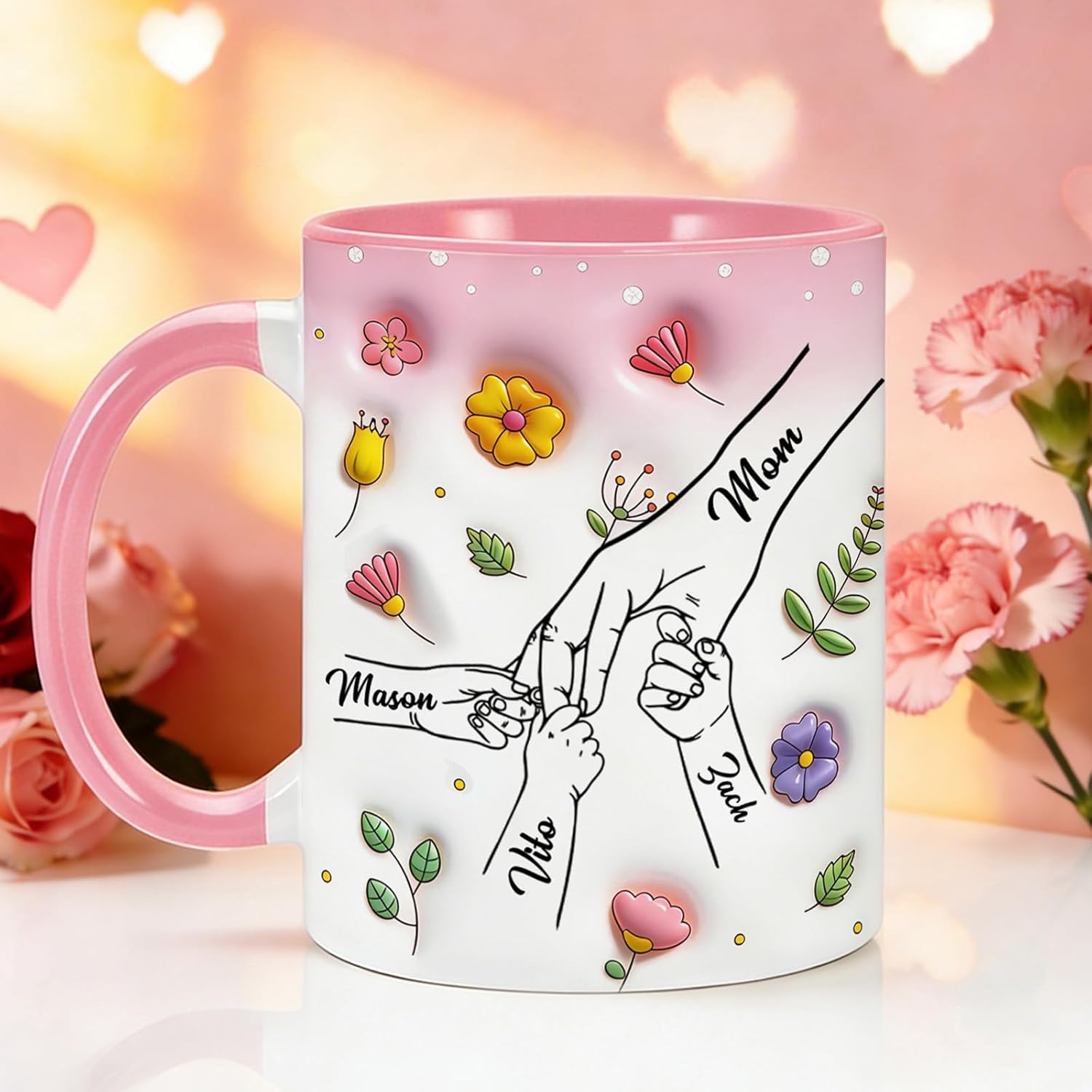 Personalized Mothers Day Gifts for Mom from Daughter, Custom Kids Names Coffee Mug for Mom, Pink Ceramic Mama Mug, 11 Oz / 15 Oz Double Sided Birthday and Holiday Mug (Style 1)