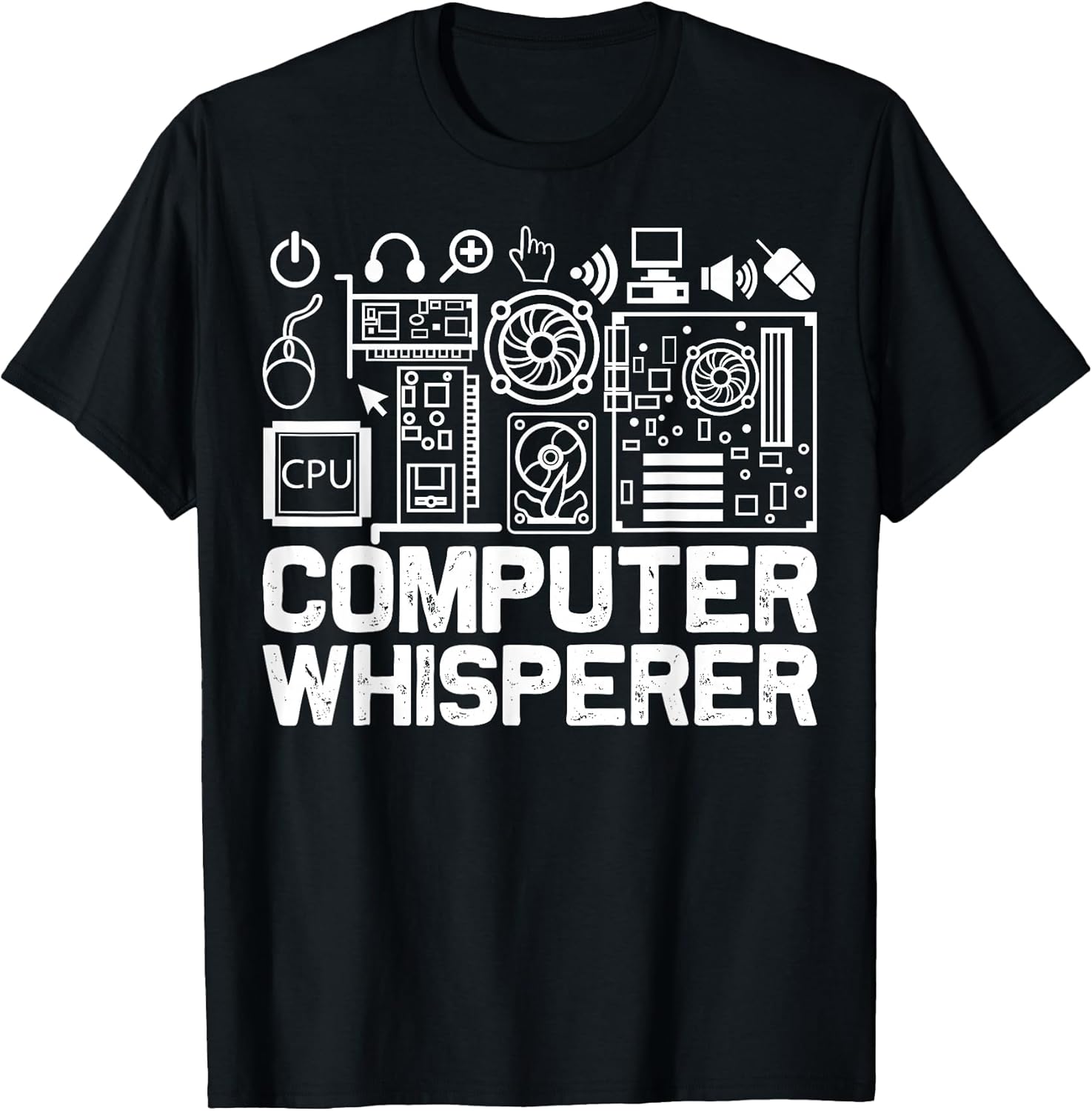 Unisex-Kids and Adults Black Modern Casual Gaming Computer Whisperer T-Shirt