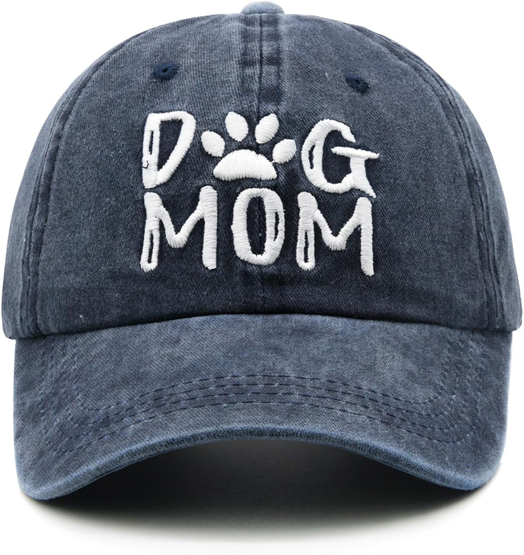 Women's Embroidered Dog Mom Hat Adjustable Denim Baseball Cap