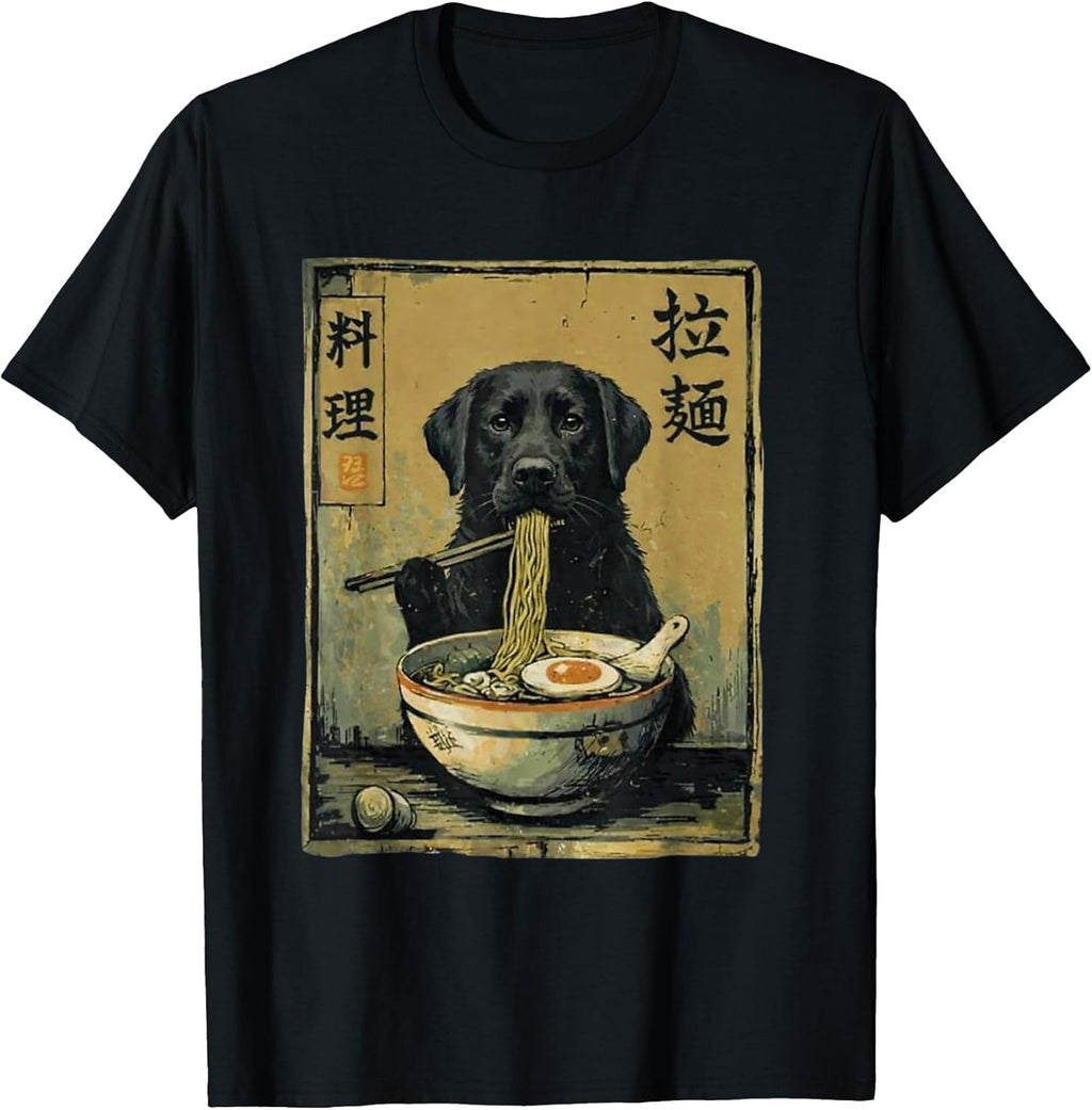 Black Labrador Ramen Noodles Japanese Anime Foodie Lab Dog T-Shirt