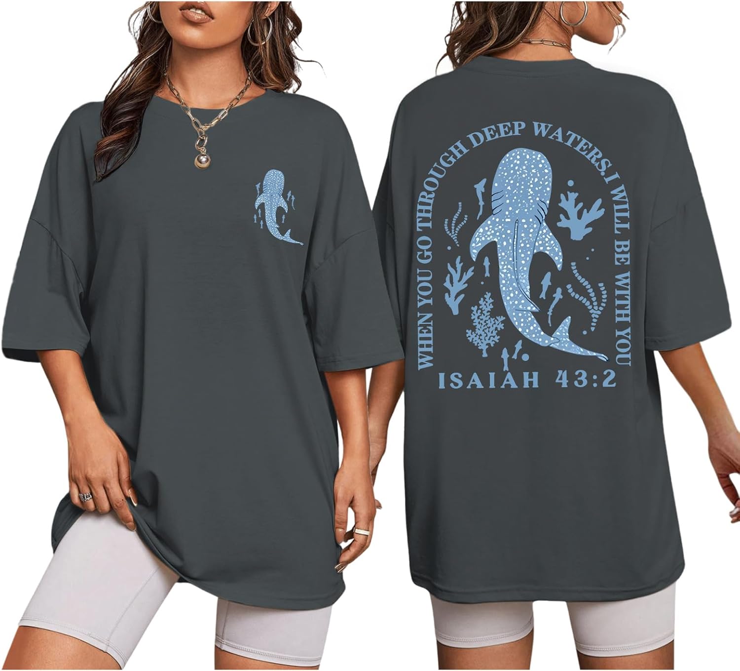 Oversized Christian Bible Verse T Shirts for Women Faith Religious Vintage Graphic Tees Inspirational Summmer Tops