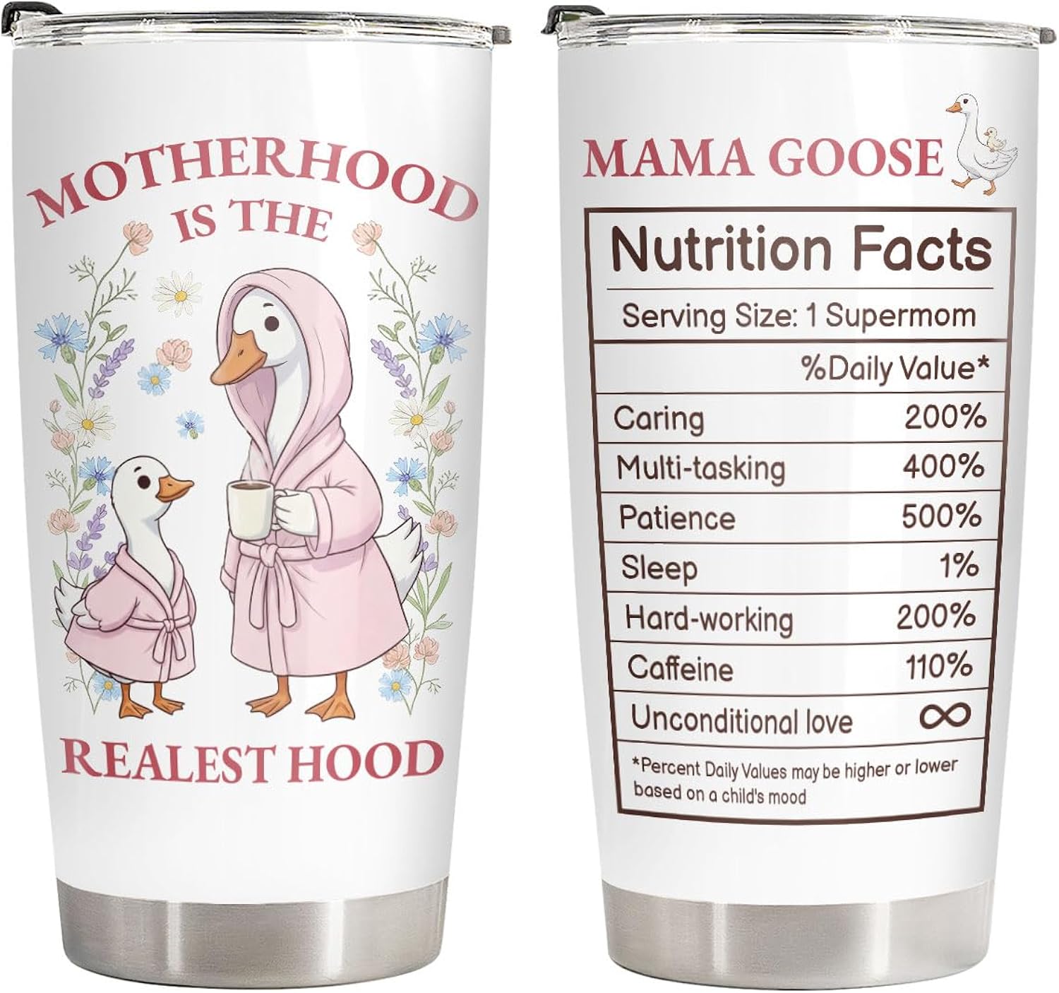 34HD Mama Goose Tumbler 20oz with Lid, Motherhood Insulated Travel Coffee Mug, Funny Supermom Cup for Mothers Day - Birthday Present to Mom from Daughter Son Kids Husband