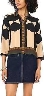 Vince Camuto Women's Printed Collared Button Down 3/4 Sleeve Blouse