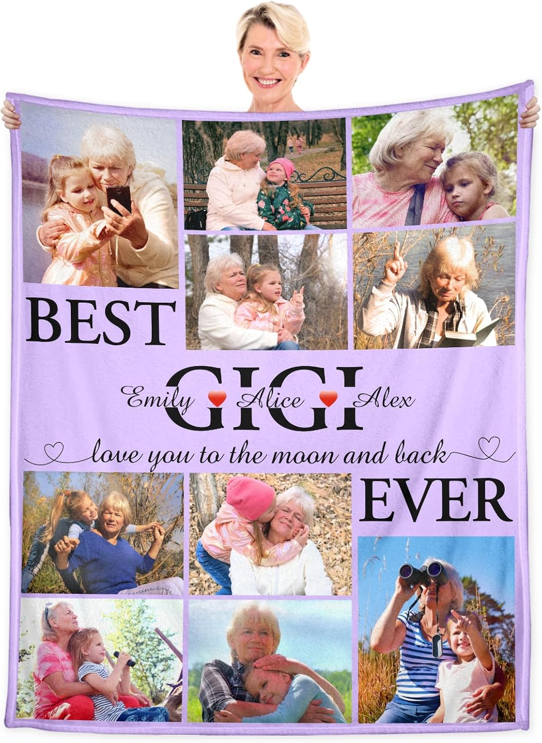 WFR Personalized Gigi Blanket Gifts for Grandma, Mother's Day Throw Gift for Gigi from Grandkids, Custom Photo Throw Blanket with Pictures and Names, Best Gigi Ever Blanket, Printed in USA