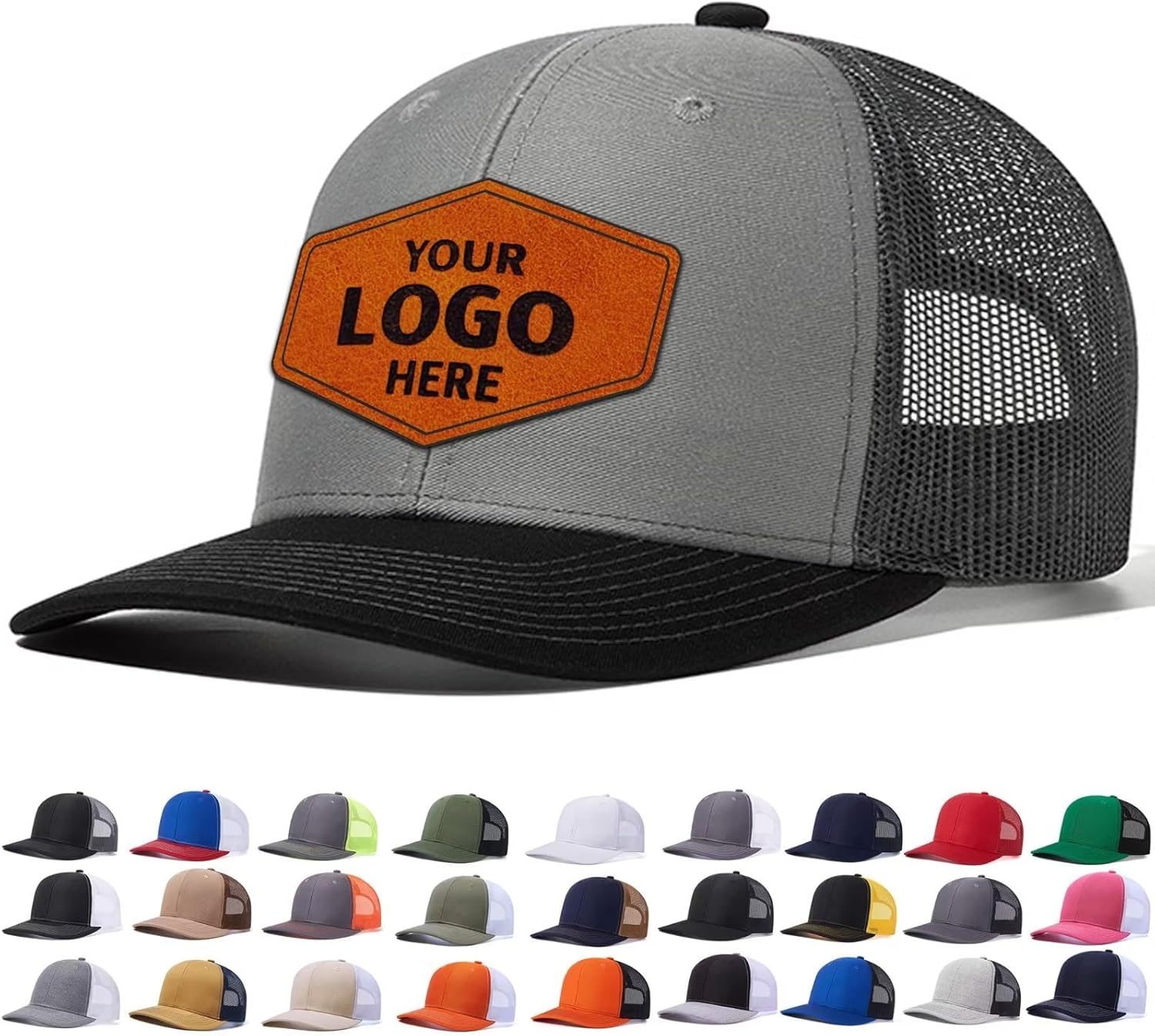 Custom Leather Patch Trucker Hat for Men & Women - Personalized Text & Photo Baseball Cap Laser Engraved.