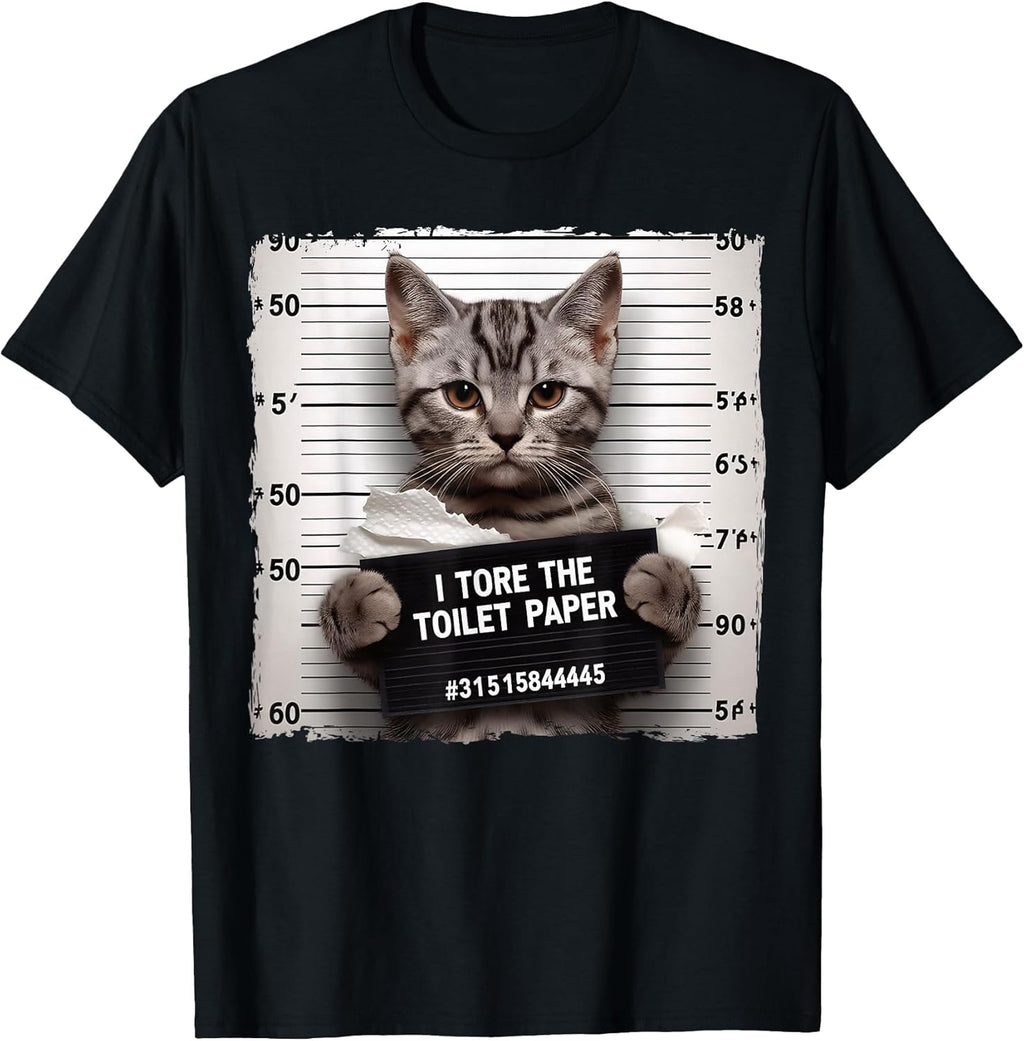 Cute Cat Mugshot Humorous Cat for Cats Lover Cat Mom Cat Dad T-Shirt