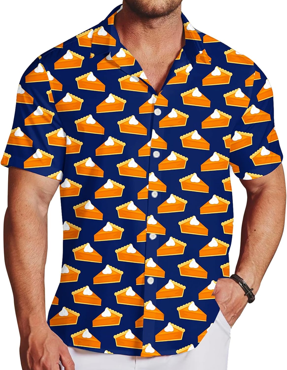 Mens Thanksgiving Button Tops Short Sleeve Turkey Hawaiian Shirt