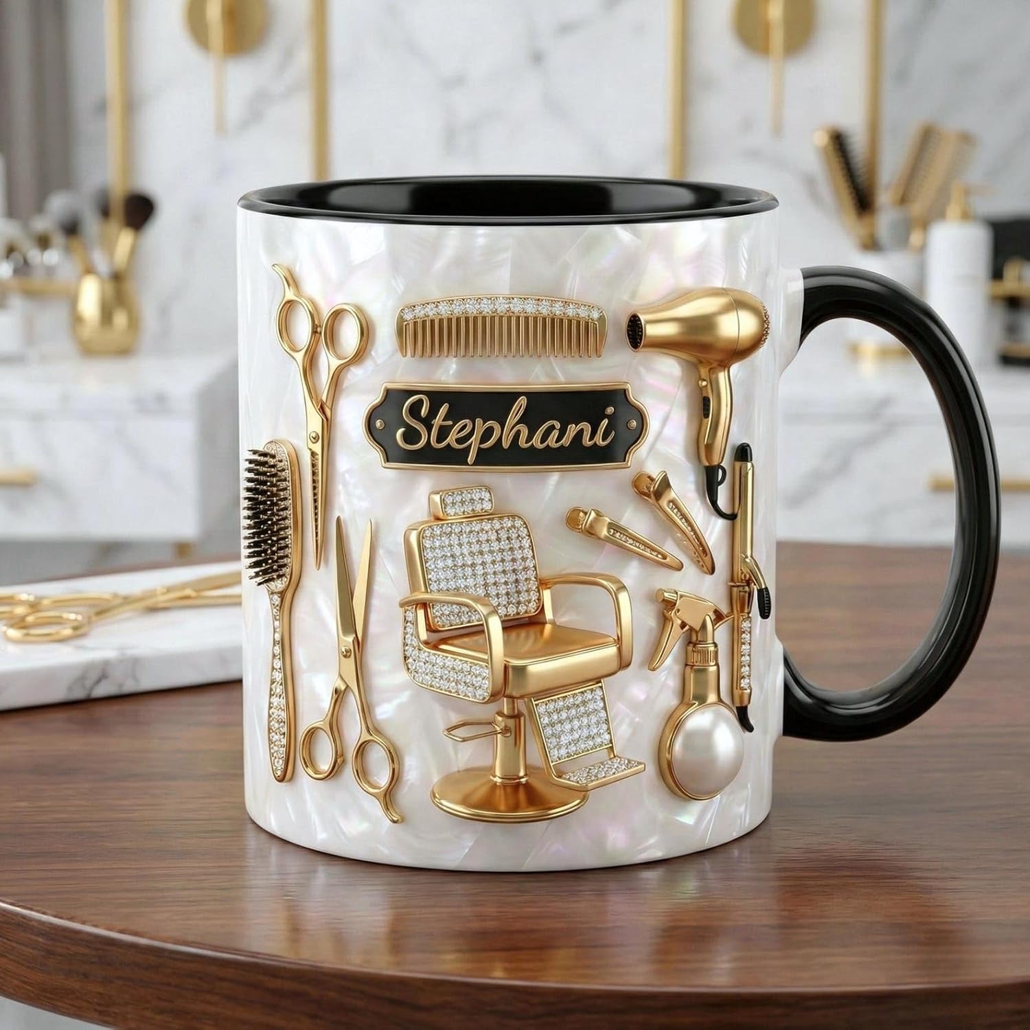 Personalized Hair Stylist Mug, Custom Name Hairdresser Coffee Cup, Hair Salon Tools Cup, Funny Stylist Gift, Barber Chair Mug, Beauty Salon Gift for Hairstylist, Cosmetology Graduation Gifts