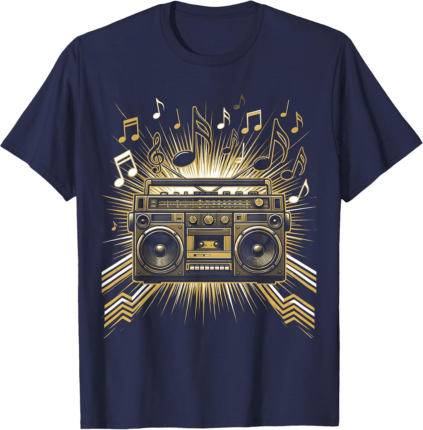 Retro Boombox Musical Notes Graphic Tee T-Shirt