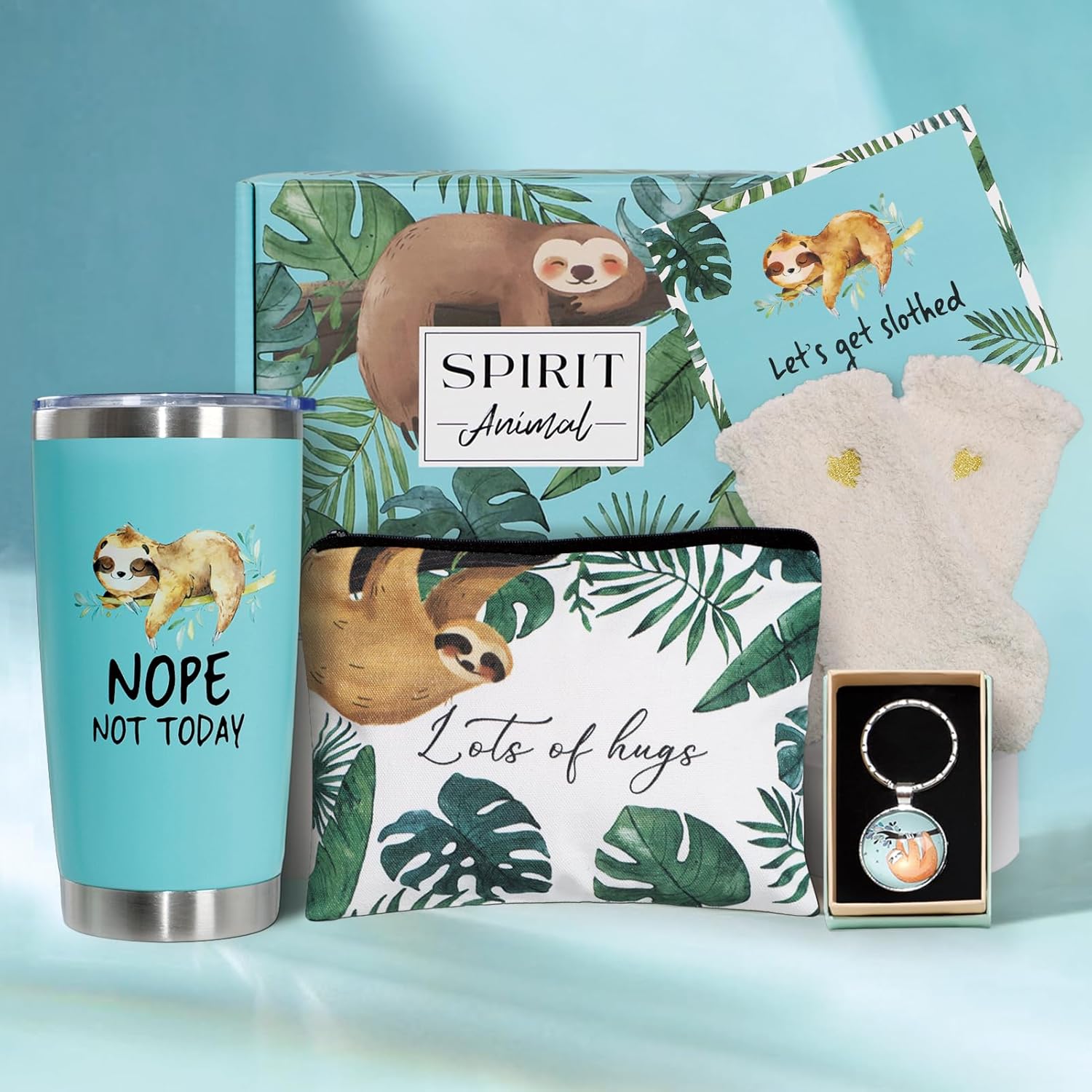 Mothers Day Gifts for Mom, Sloth Gifts for Women Girls, Christmas Birthday Presents Basket Stuff for her Mom Adults Girlfriend Friend Bestie Coworker - Funny Coffee Wine Tumbler Cup Mug with Socks