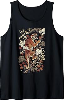 Japanese Tiger Floral Traditional Asian Mythology Artwork Tank Top