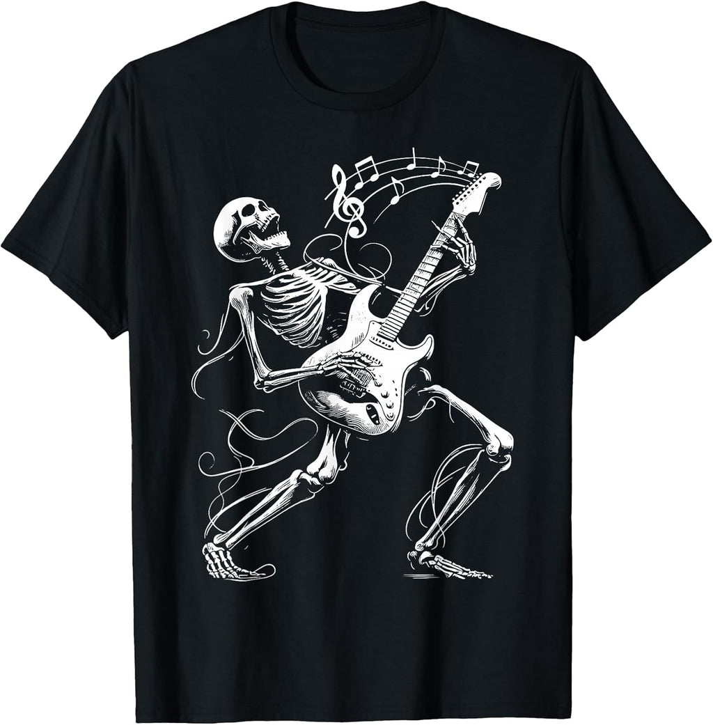 Skeleton Playing Guitar Music Gifts for Men Women Rock Band T-Shirt
