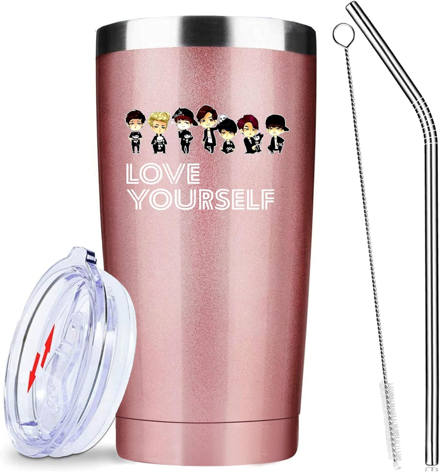 Love Yourself Inspiring Gift for Music Fans,20 Oz Insulated Stainless Steel Iced Coffee Tumbler with Lid Straw Brush,Funny Travel Coffee Mug Cup Water Bottle,Birthday Party Gifts for Women Girl Boy
