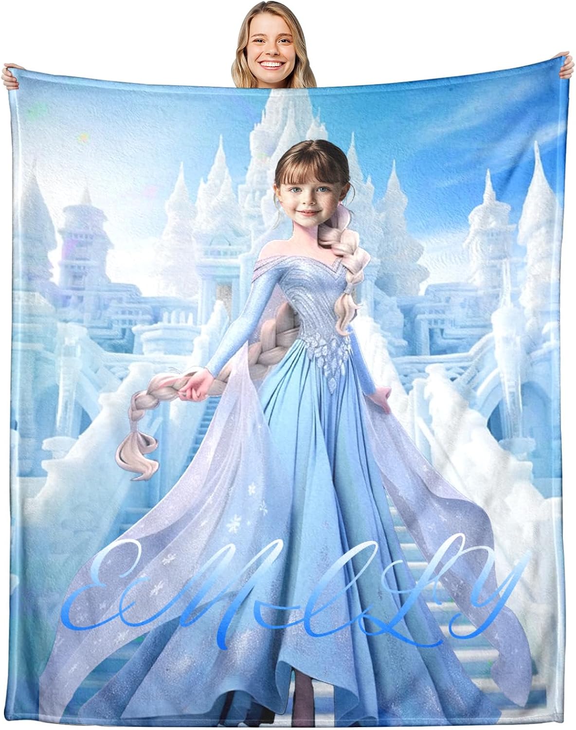 Custom Princess Blanket for Kids, Personalized Girl Blanket with Name and Photo, Customized Soft Flannel Throw Blanket,Memorial Gift for Toddler Girls on Birthday Christmas