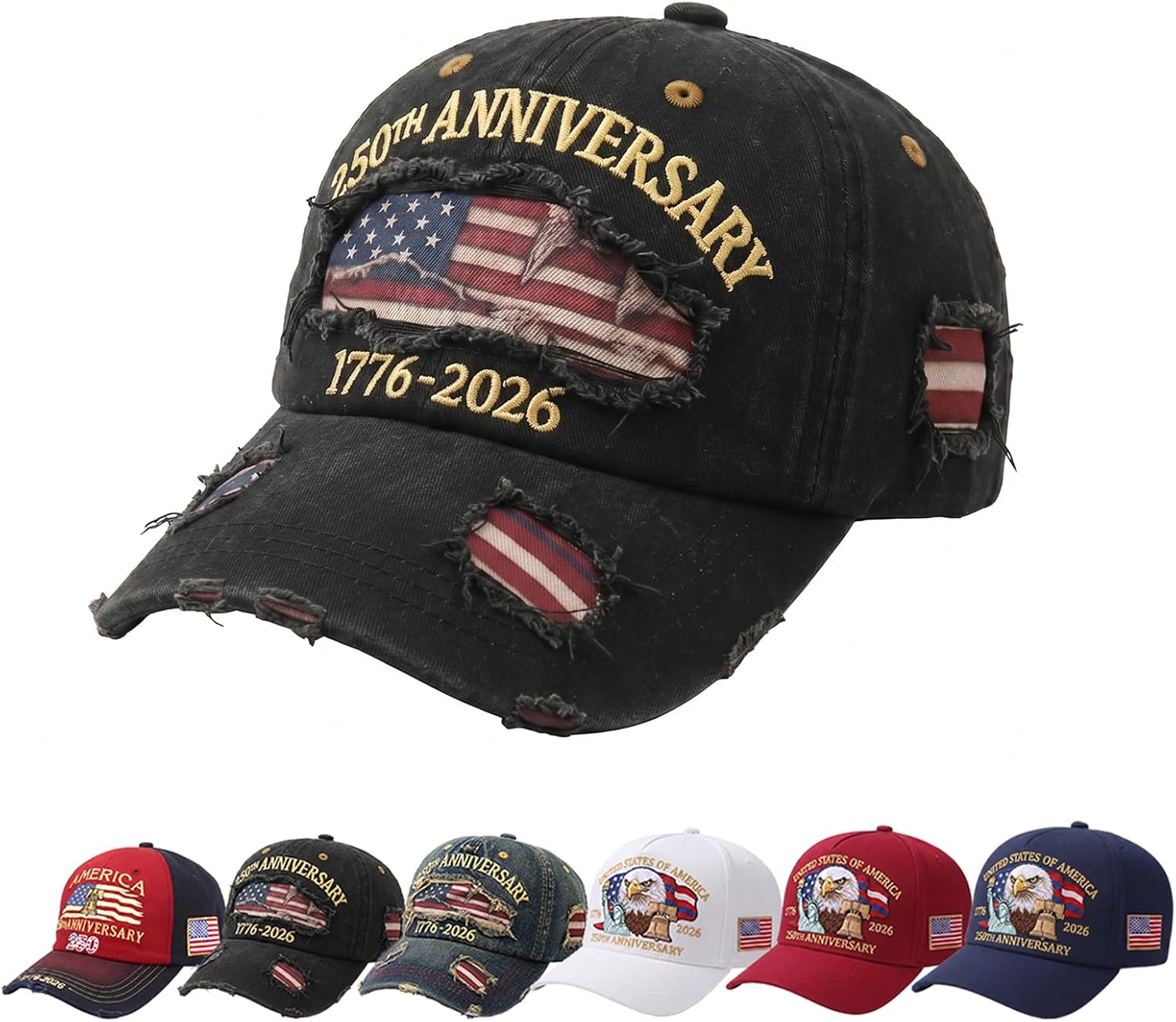 250th Anniversary USA Hat 1776-2026 Patriotic Baseball Cap, Retro Embroidered Adjustable 250 Year Independence hat