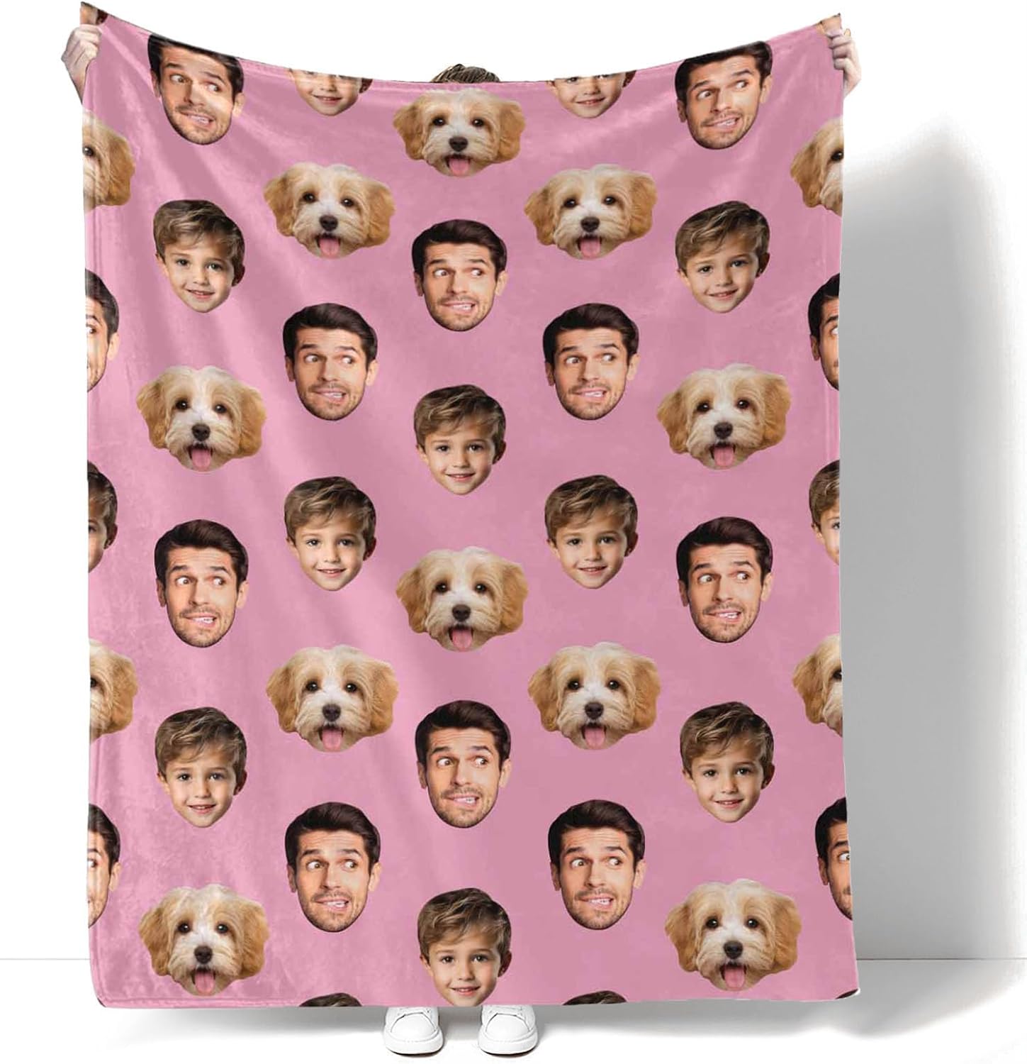 D-Story Custom Blanket with 5 Faces Made in USA, Personalized Throw Blanket with Picture Upload Flannel Blanket for Dad Friend Mom Couple Grandma Pets- 7 Sizes