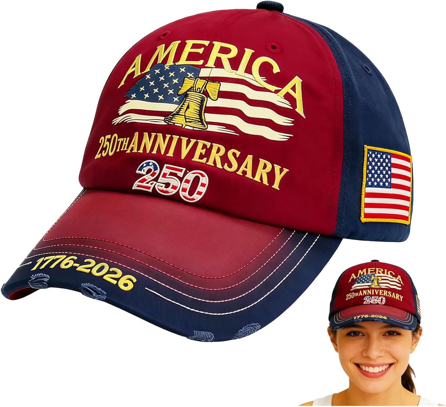 U.S.A 250th Anniversary Embroidered Baseball Cap Adjustable 1776-2026 Anniversary Birthday Retro Patriots Hat for Men Women